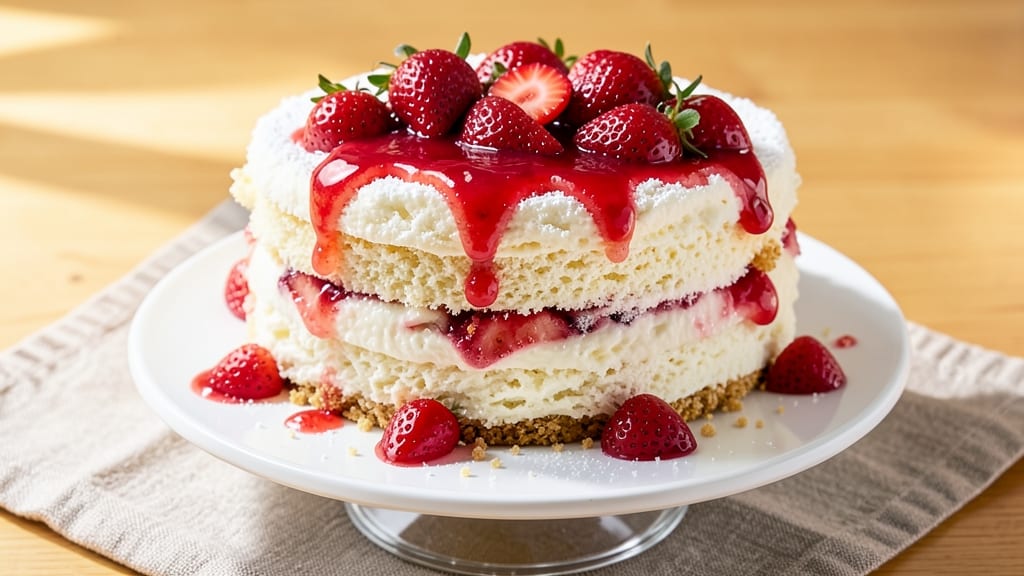 Angel Food Cake With Strawberry Topping Recipe: Light-as-Air Cake With Bursting Fruit Layers