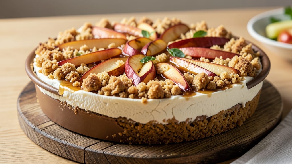 Apple Crunch Cheesecake Recipe: Buttery Oat Topping Over Ultra-Creamy Filling