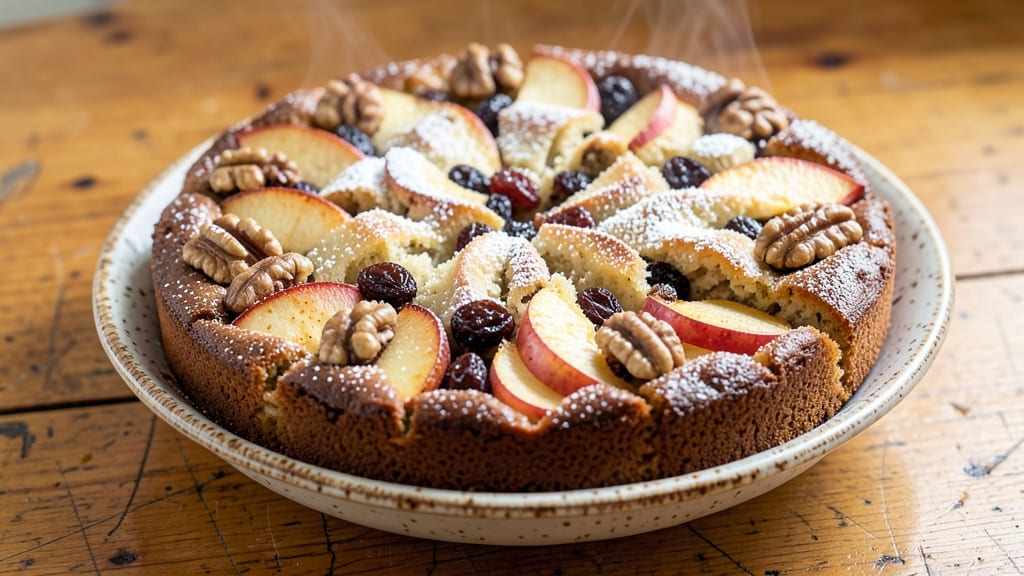 Apple Cake With Walnuts And Raisins Recipe: Spiced Apple Filling and Nutty Crunch in One Pan