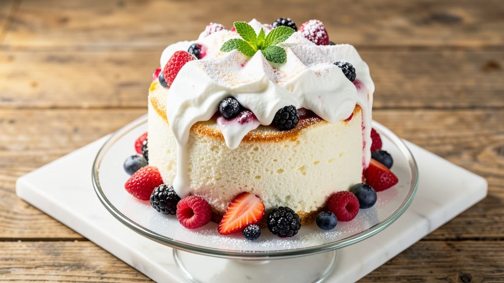 Angel Food Cake With Berries and Whipped Cream Recipe: Light-as-Air Layers With Fresh Fruit Topping